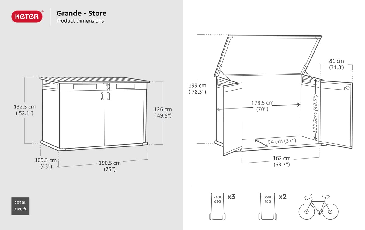 KETER Cortina Mega Grey 2,020 Litre Polypropylene Storage Chest