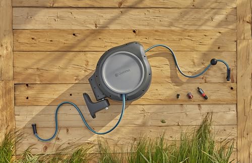 GARDENA 20502, Retractable Garden Hose Reel 75' x 1/2" Hose, Wall Mounted