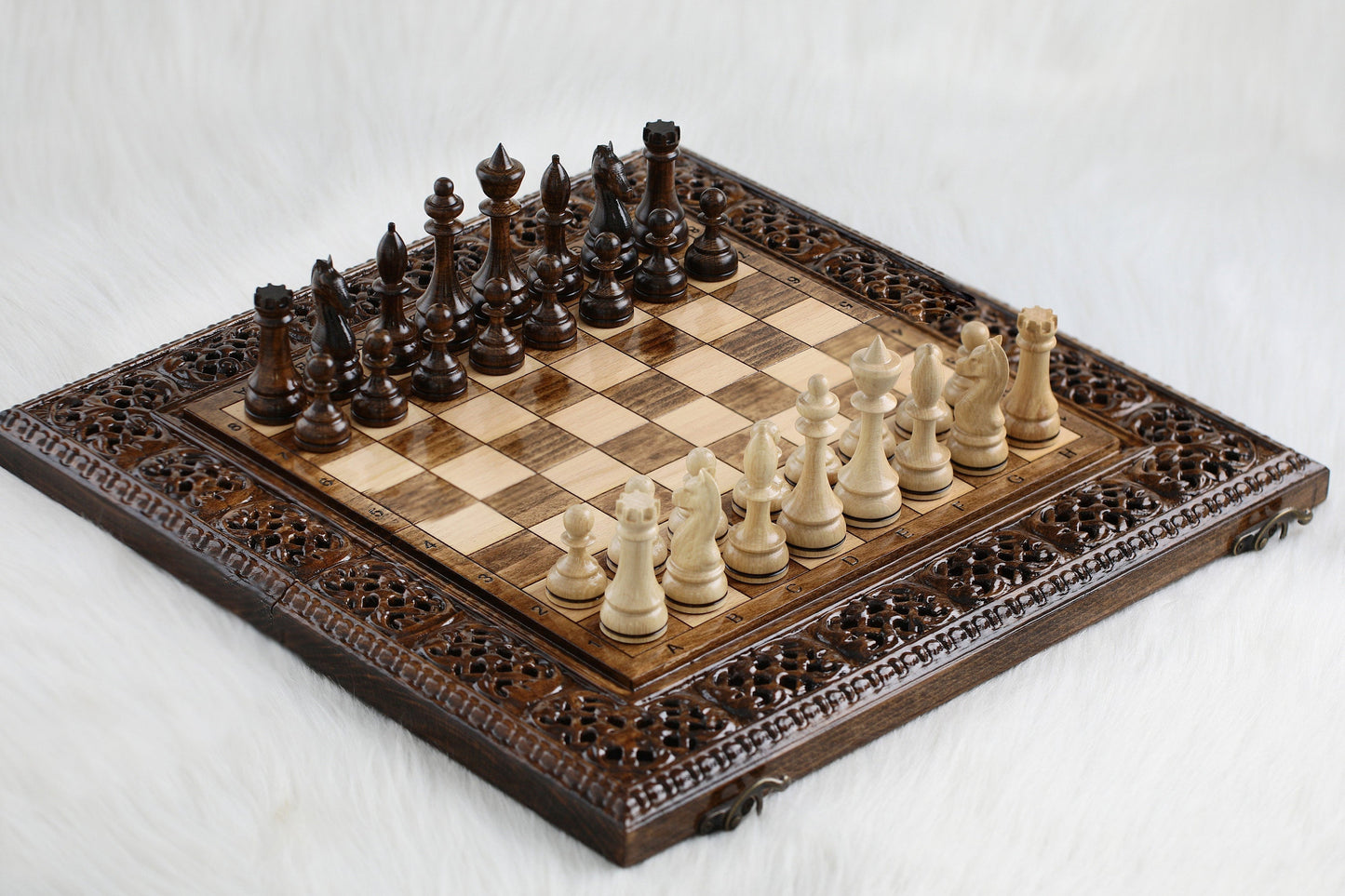 Carved Chess Set, Wood Chess Board, Personalized Birthday Gift