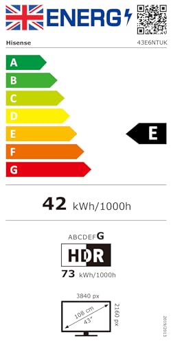 Hisense 43 Inch 4K Smart TV 43E6NTUK - Dolby Vision, Game Mode PLUS
