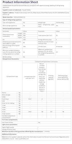 Russell Hobbs Undercounter Fridge Freezer 48cm Wide 85 Litre Total Capacity 61L/24L, LED Light