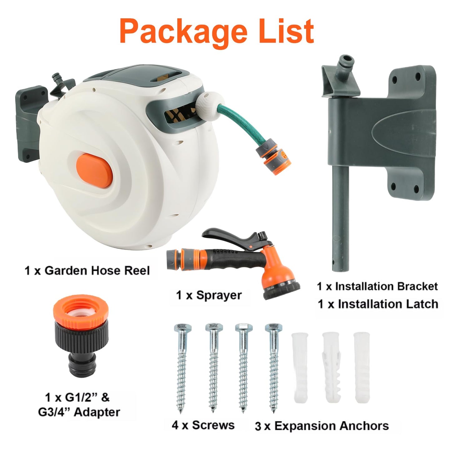 Himix Retractable Garden Hose Reel - 1/2 inch x 50ft Wall Mounted Hose Reel