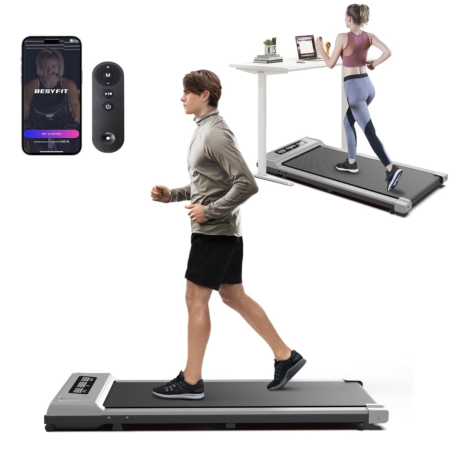 Compact Armless Treadmill for Small Spaces, Quiet Under-Desk Walking Pad