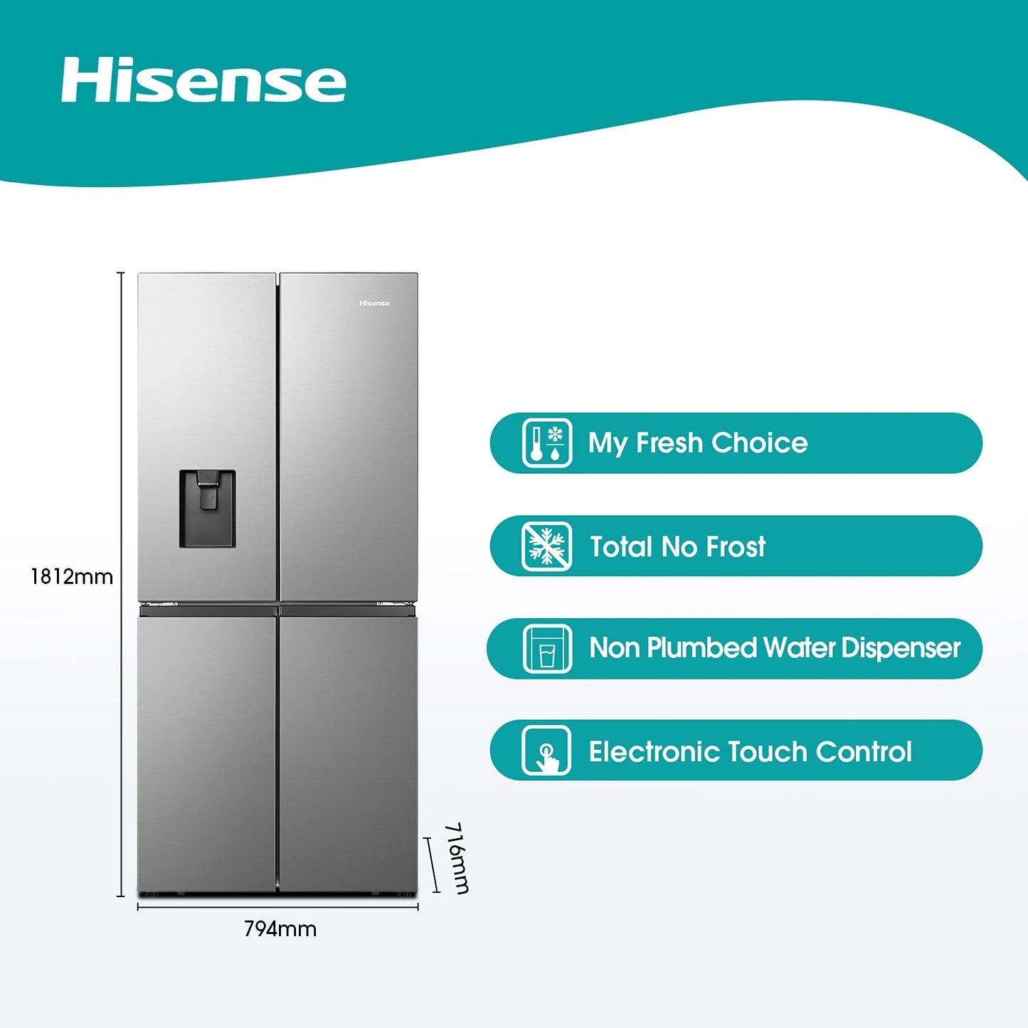 Hisense RQ560N4WCF Freestanding American Fridge Freezer Cross Door, No Frost, 454 liters, Stainless Steel  s