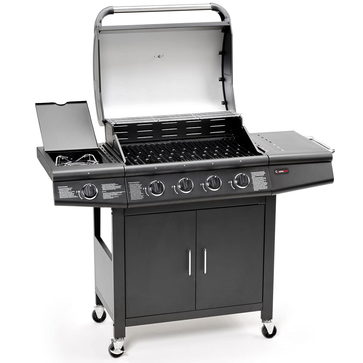 CosmoGrill Pro Deluxe 5 Gas Burner 4+1 Barbecue Grill, Steel Warming Rack, Side-Burner