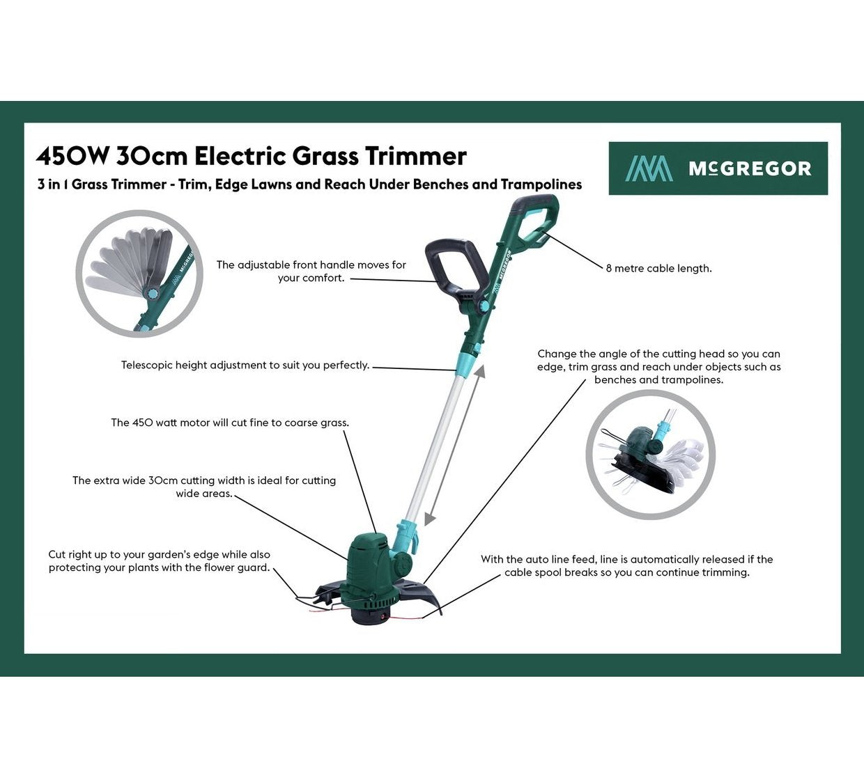 McGregor 30cm Corded Grass Trimmer - 450W