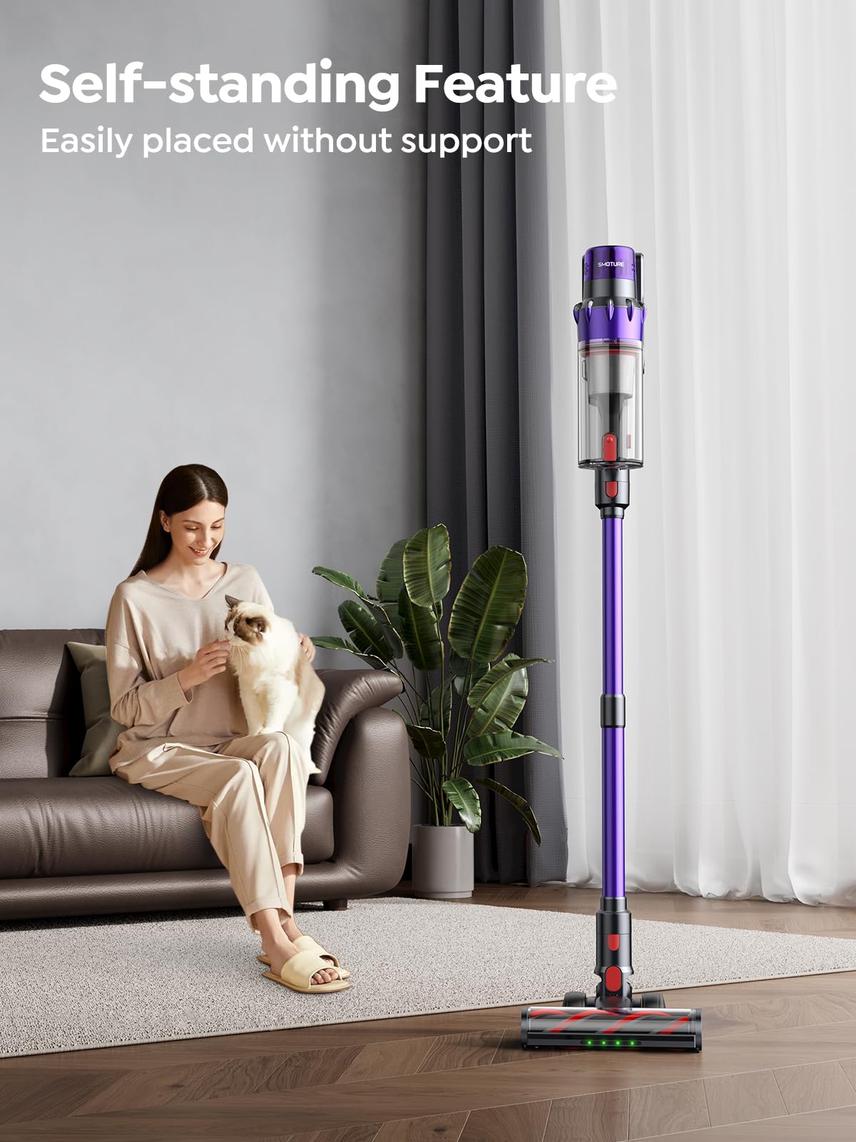 SMOTURE Cordless Vacuum Cleaner, 550W 45KPA Stick Vacuum with Touch Screen, Up to 60 Mins Runtime