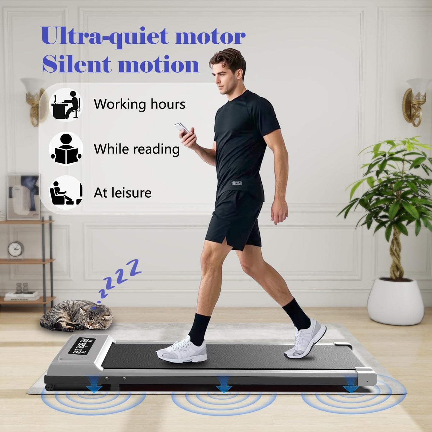 Compact Armless Treadmill for Small Spaces, Quiet Under-Desk Walking Pad
