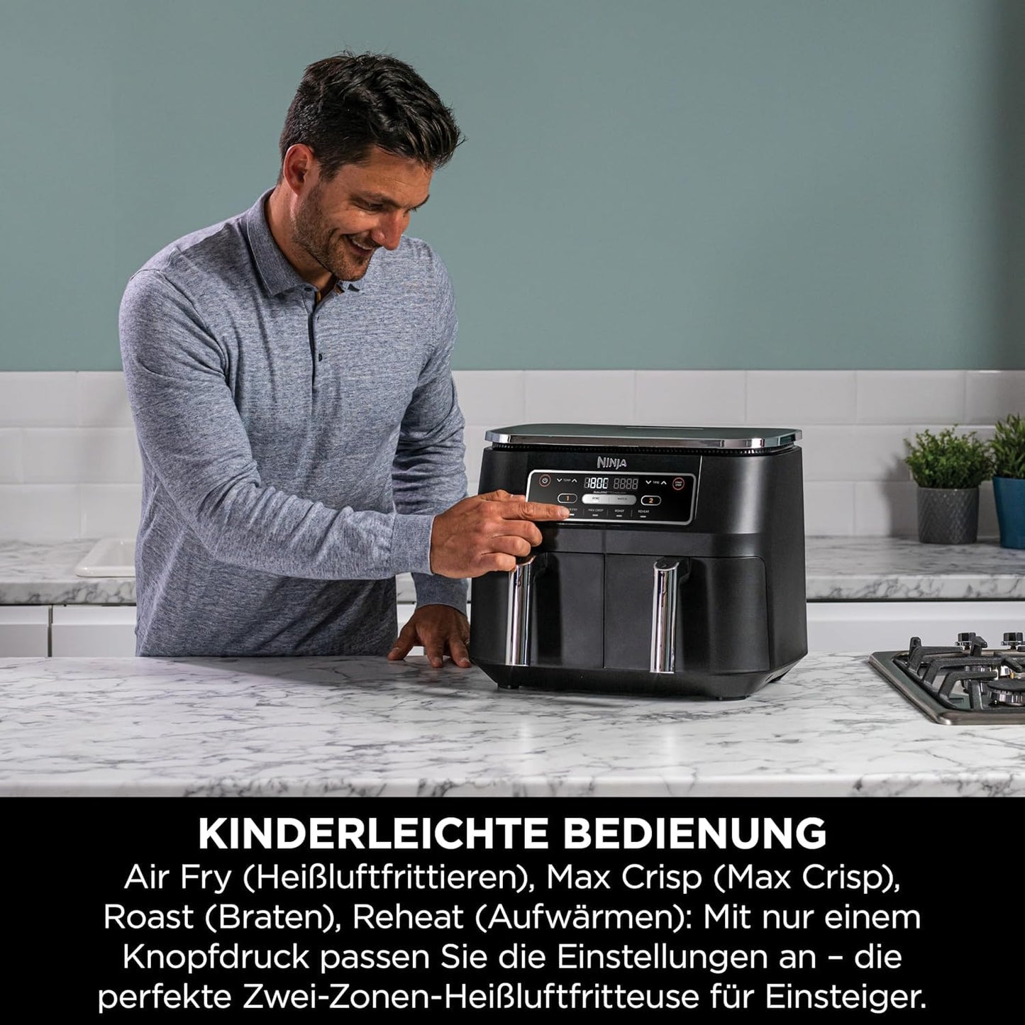 Ninja Foodi Dual Zone Digital Air Fryer, 2 Drawers, 7.6 L, 4-in-1, Used No Oil, Airfry, Max Crisp