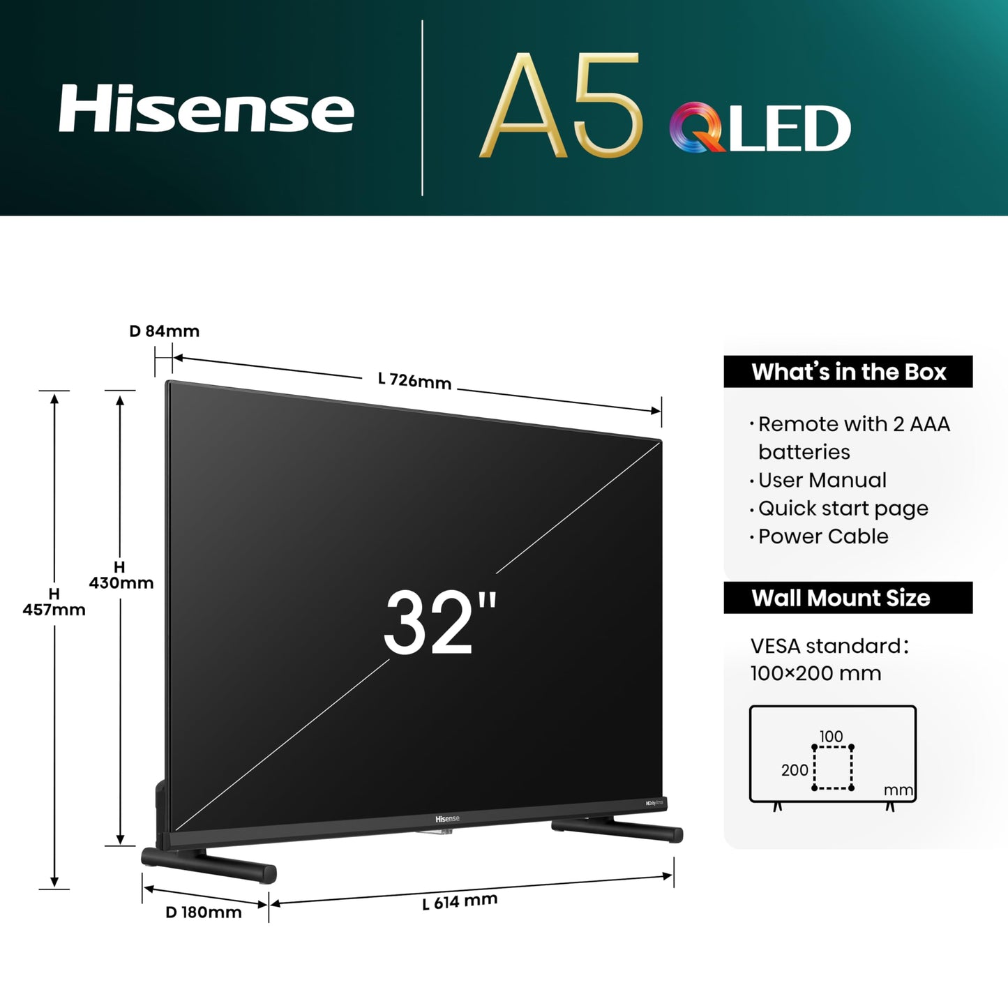 Hisense 32 inch Full HD QLED Smart TV 32A5NQTUK