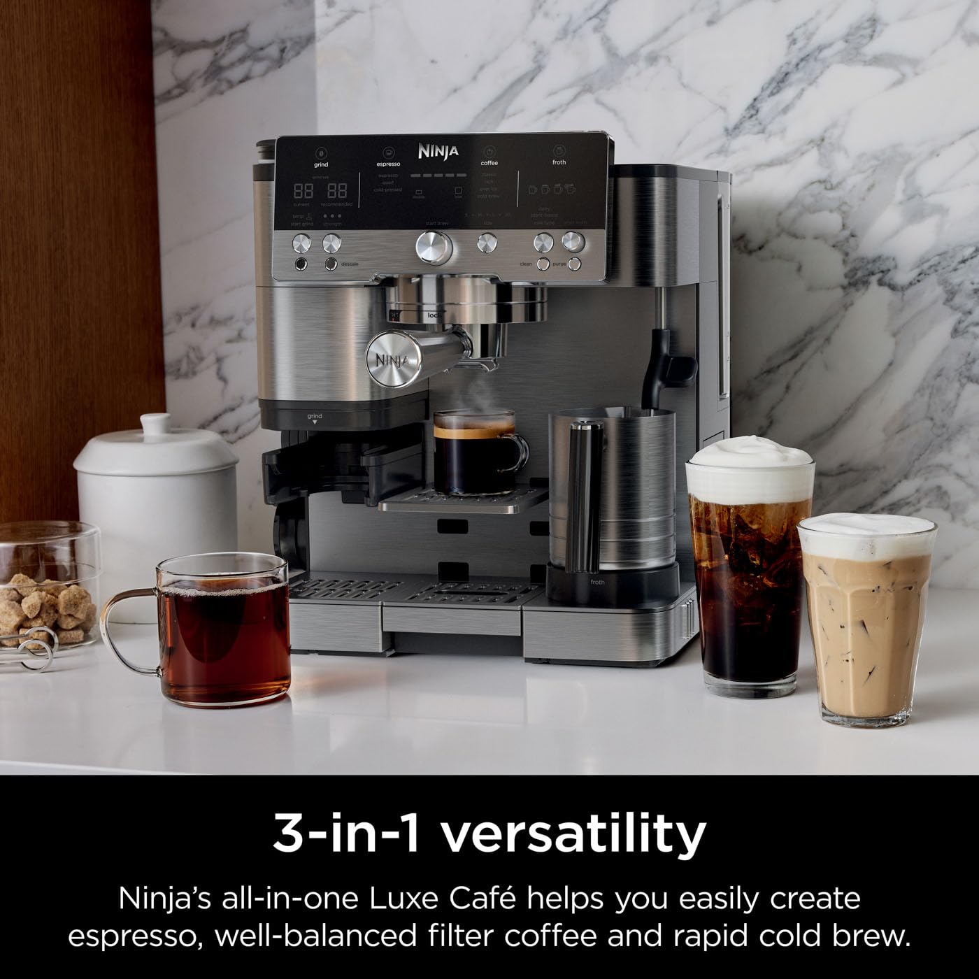 Ninja Luxe Premier 3-in-1 Coffee Machine, Latte, Cappuccino, Cold Brew & Espresso Maker