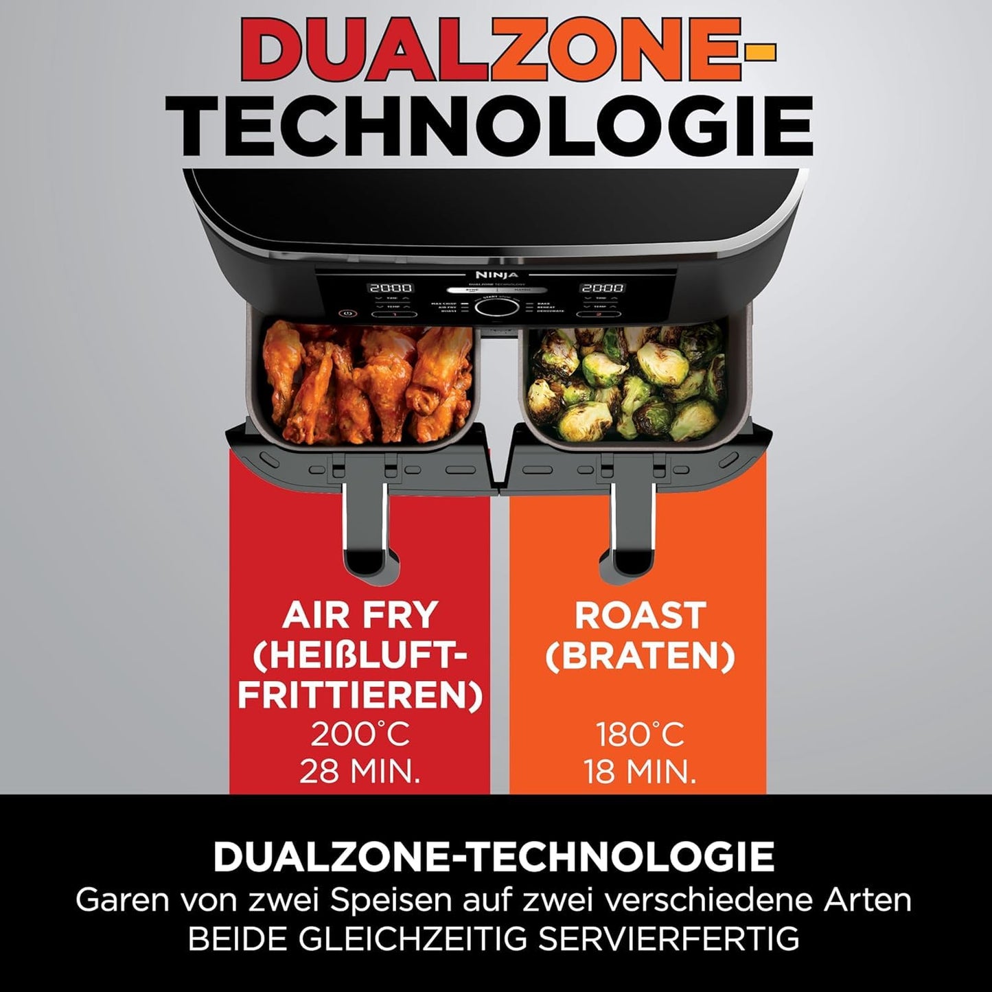 Ninja Foodi Dual Zone Digital Air Fryer, 2 Drawers, 7.6 L, 4-in-1, Used No Oil, Airfry, Max Crisp