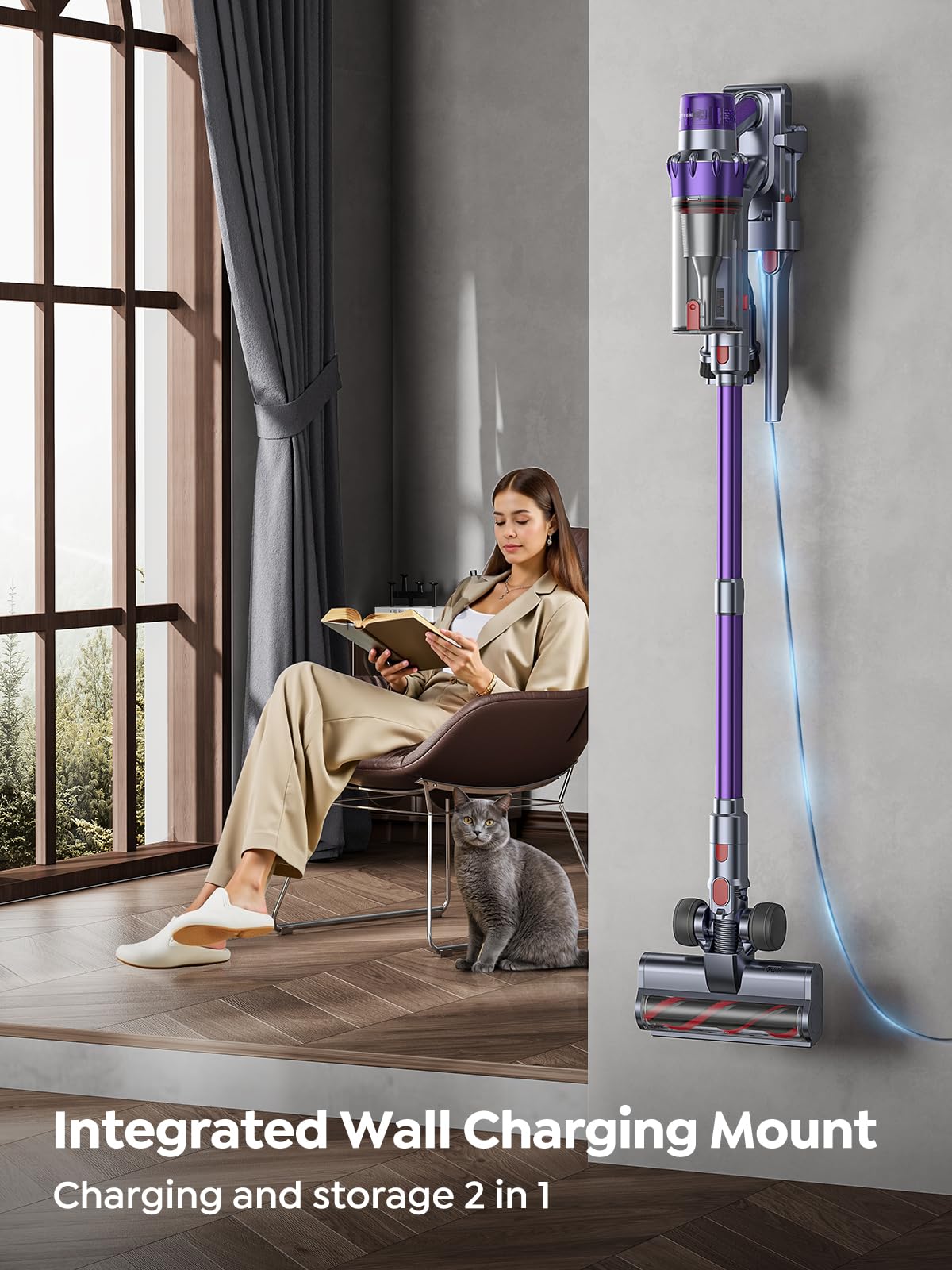 SMOTURE Cordless Vacuum Cleaner, 550W 45KPA Stick Vacuum with Touch Screen, Up to 60 Mins Runtime