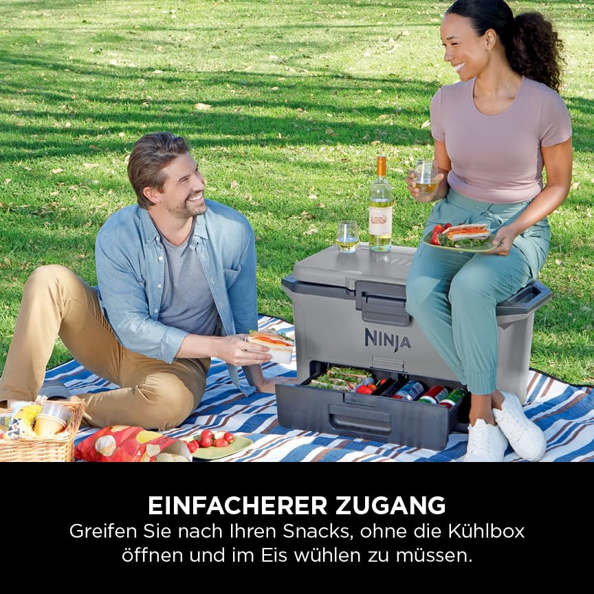 Ninja FrostVault Hard Cooler 47L, Premium Insulated Cool Box, Holds Ice Up to 6 Days, Built-in Dry Storage Drawer