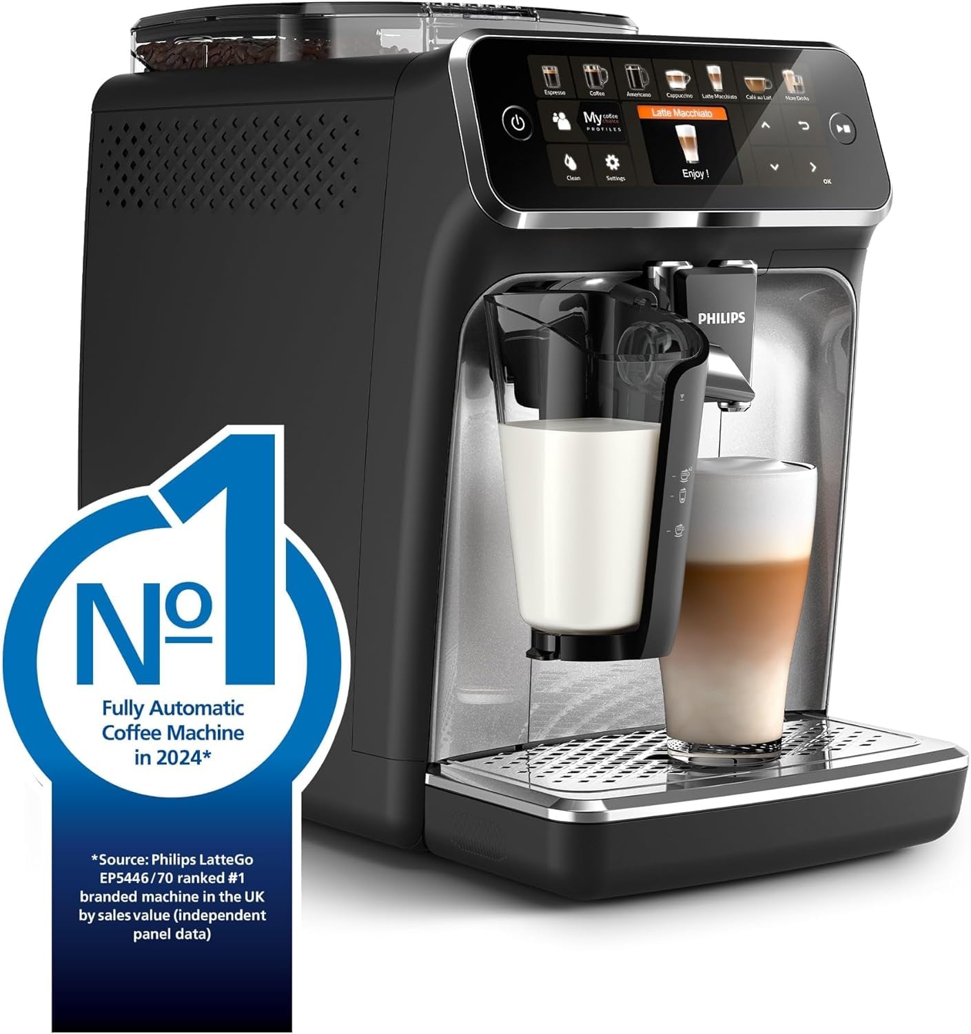 Philips 5400 Series Fully Automatic Espresso Machine - 12 Coffees, Easy-To-Clean LatteGo Milk System