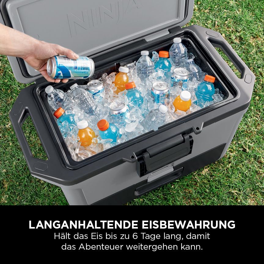 Ninja FrostVault Hard Cooler 47L, Premium Insulated Cool Box, Holds Ice Up to 6 Days, Built-in Dry Storage Drawer