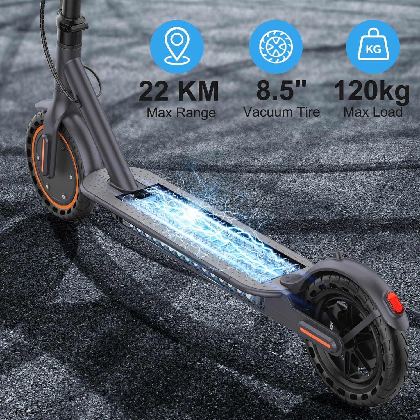 Riceel Electric Scooter, Max Speed 25 km/h, Max Range 20 km, 8.5" Solid Tire