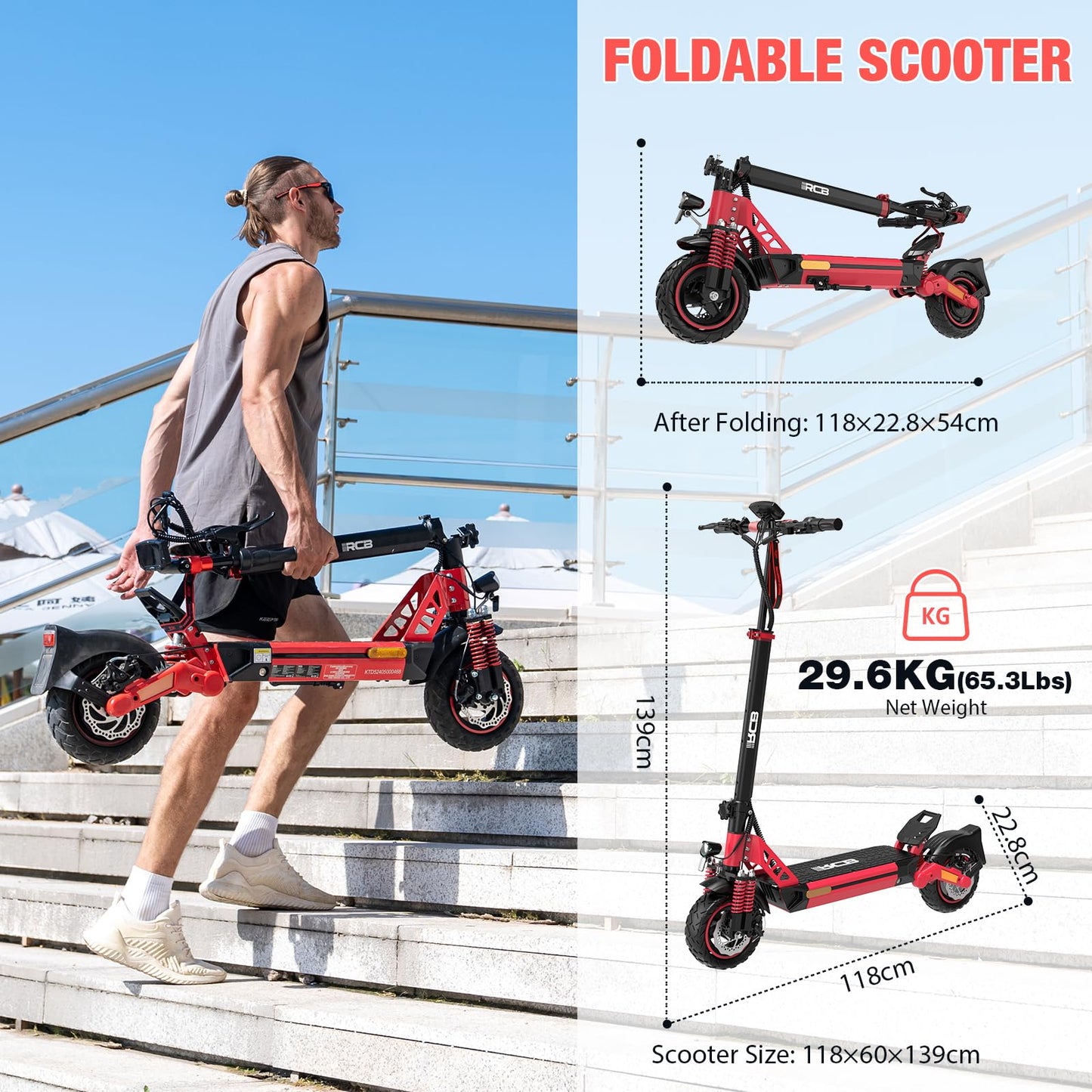 RCB D5 Electric Scooter Adults, E-Scooter, 90-100KM Range, 20.8Ah Battery, 500W Motor