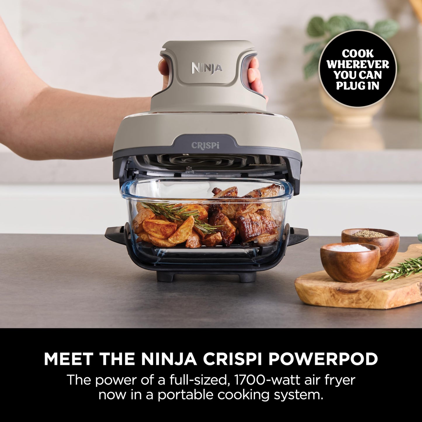 Ninja CRISPi Portable Air Fryer, 3.8L, 4-in-1: Air Fry, Roast, Keep Warm, Recrisp