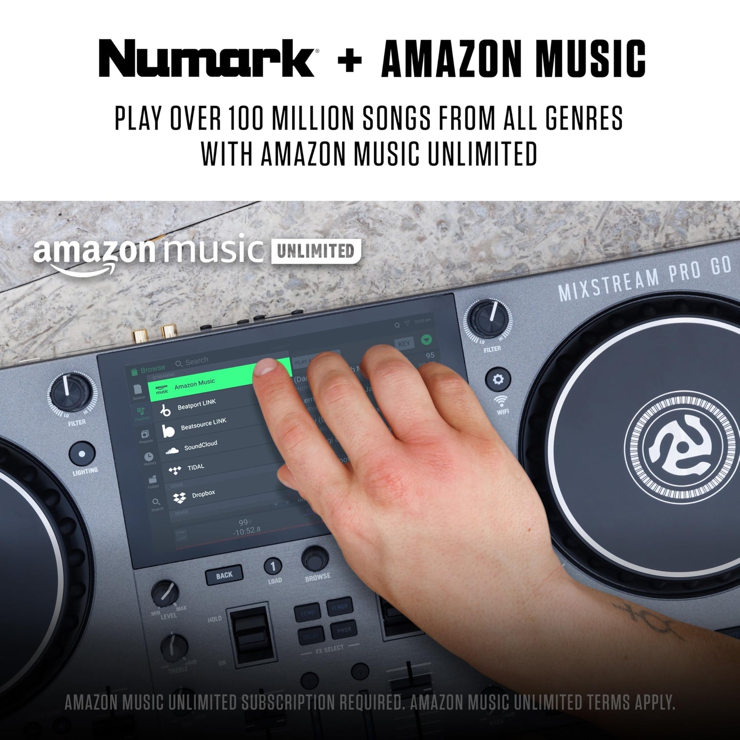 Numark Mixstream Pro Go Portable DJ Controller with Battery, Mixer with Stem Separation