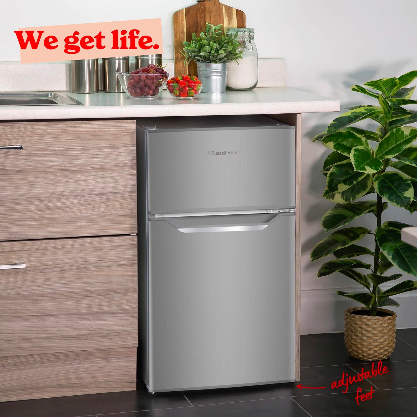 Russell Hobbs Undercounter Fridge Freezer 48cm Wide 85 Litre Total Capacity 61L/24L, LED Light