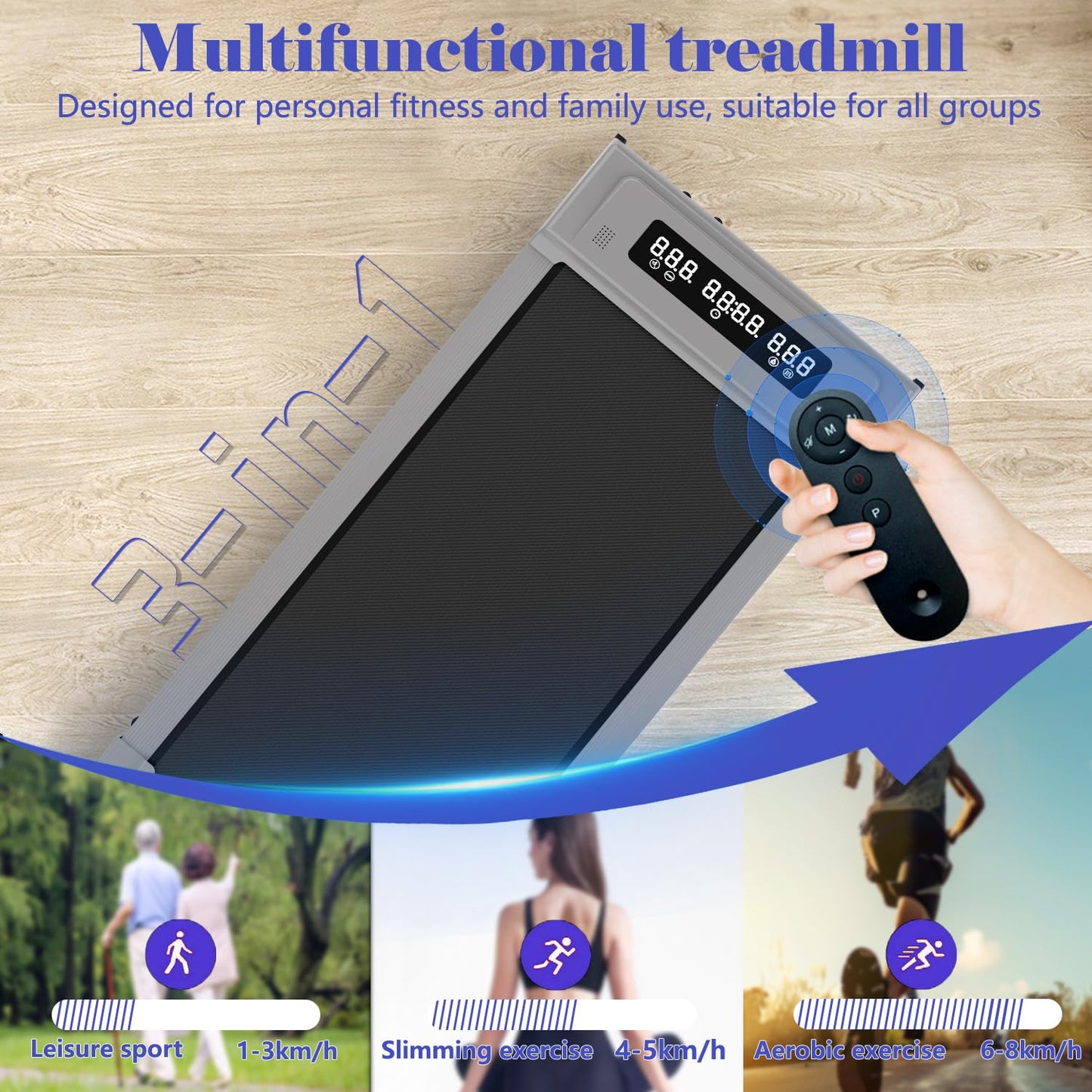Compact Armless Treadmill for Small Spaces, Quiet Under-Desk Walking Pad