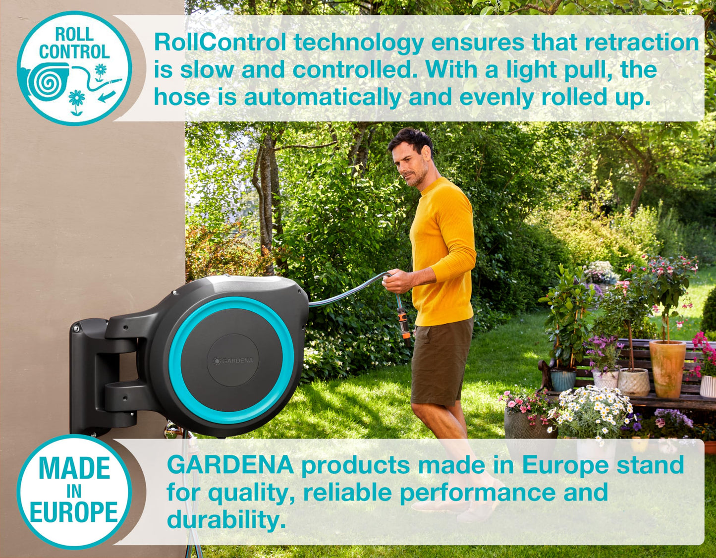 GARDENA (18630) Retractable Garden Hose Reel 115' ft, Wall Mounted