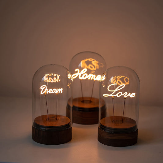Wooden Neon LOVE Night Light - Word Light Edison Light Bulb Lamp