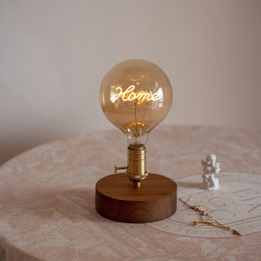Wooden LED Edison Text Bulb Cordless Table Lamp