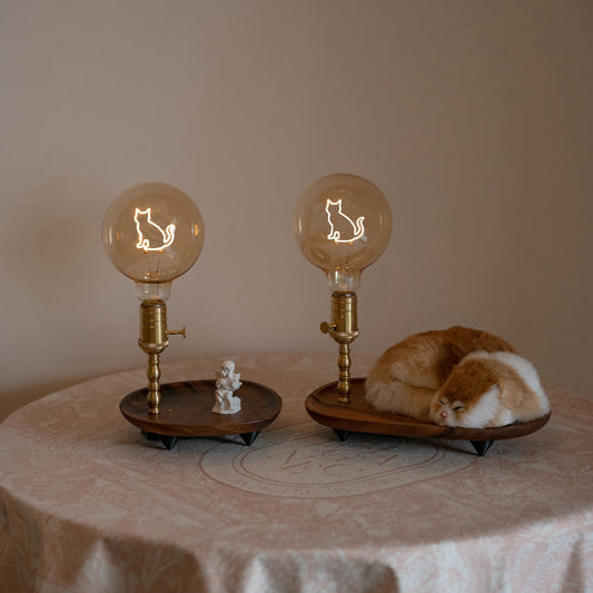 Rechargeable Table Lamp with Walnut Jewelry Dish - Dog, Cat Bulb Night Light