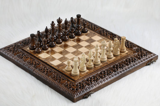 Carved Chess Set, Wood Chess Board, Personalized Birthday Gift